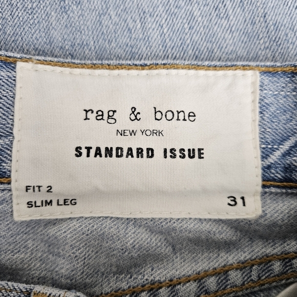 Rag & Bone Fit 2 Slim Straight Jeans Button Fly Light Wash Distressed Denim 31 - Picture 9 of 12